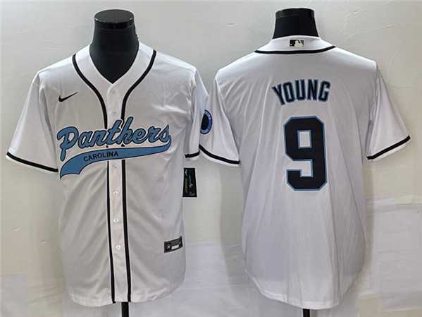 Men%27s Carolina Panthers #9 Bryce Young White With Patch Cool Base Stitched Baseball Jersey